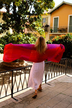 Baby Alpaca & Silk Shawl Red Fuchsia — Handwoven Reversible Boho Wrap | Zia's Beauties Peru