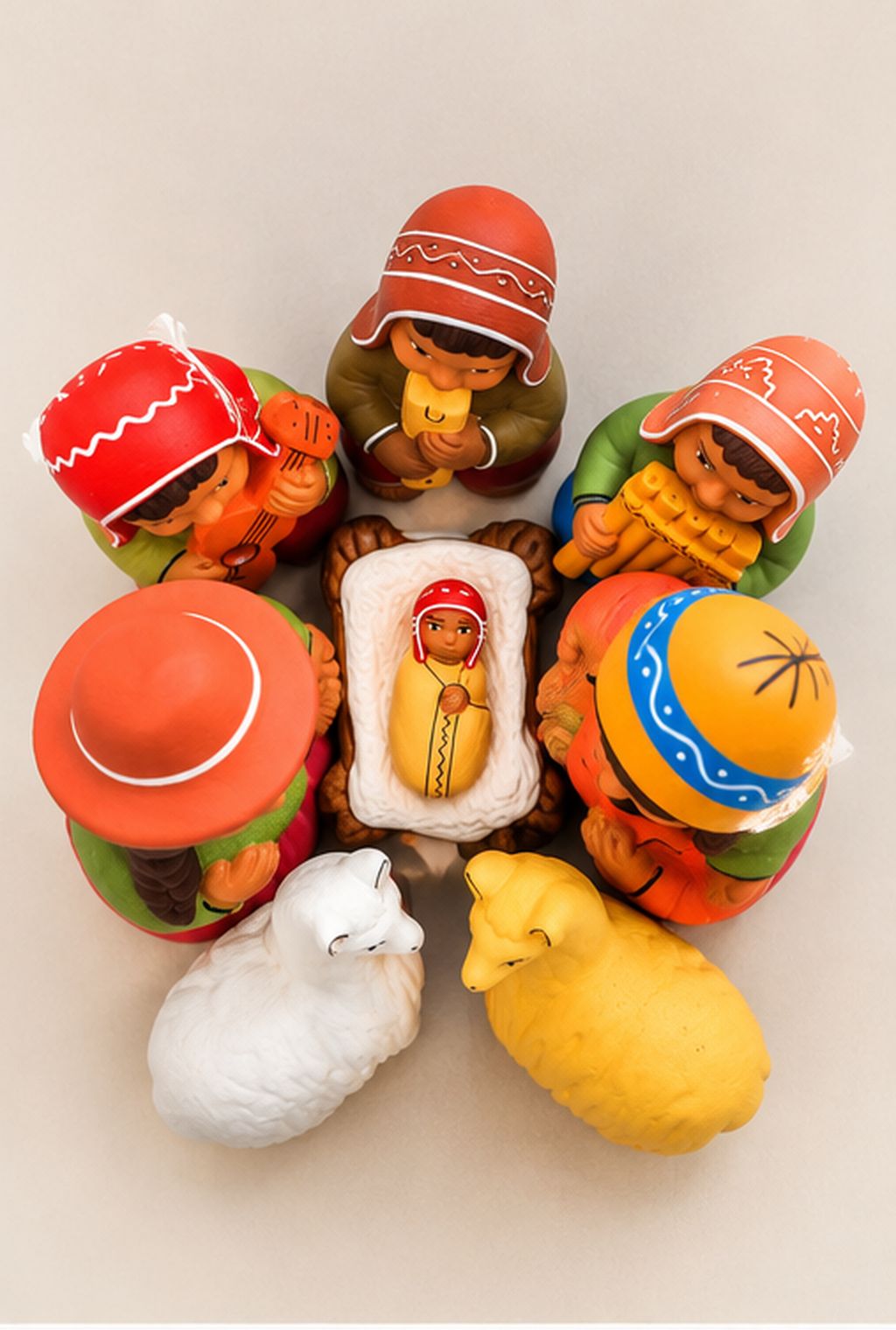 Cuzqueños Peruvian Nativity Set — 8 Pieces, 10.5 cm, Andean Hats