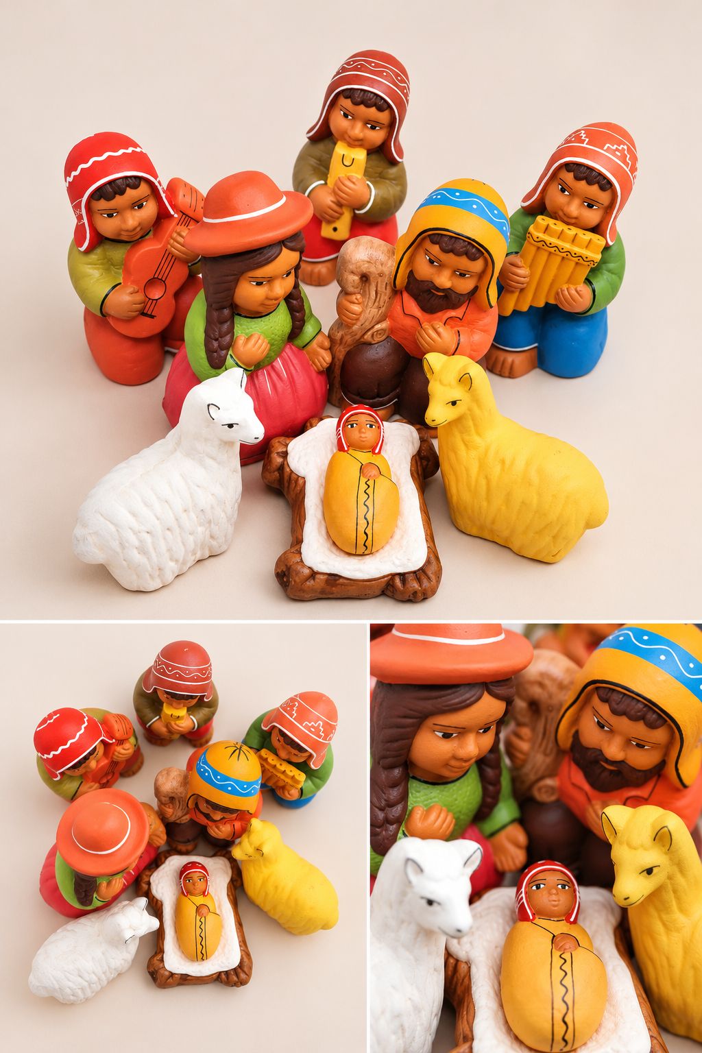 Cuzqueños Peruvian Nativity Set — 8 Pieces, 10.5 cm, Andean Hats