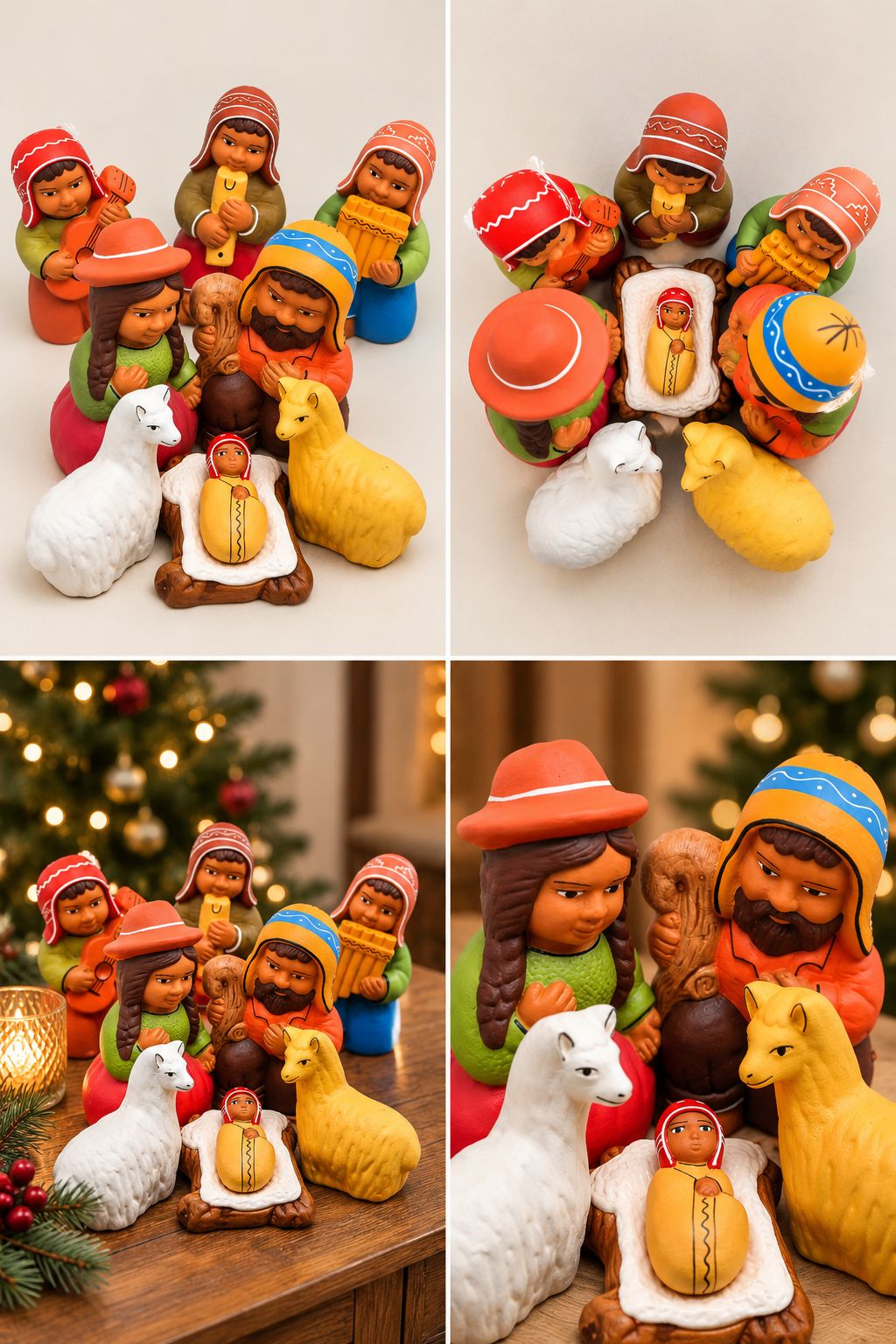 Cuzqueños Peruvian Nativity Set — 8 Pieces, 10.5 cm, Andean Hats