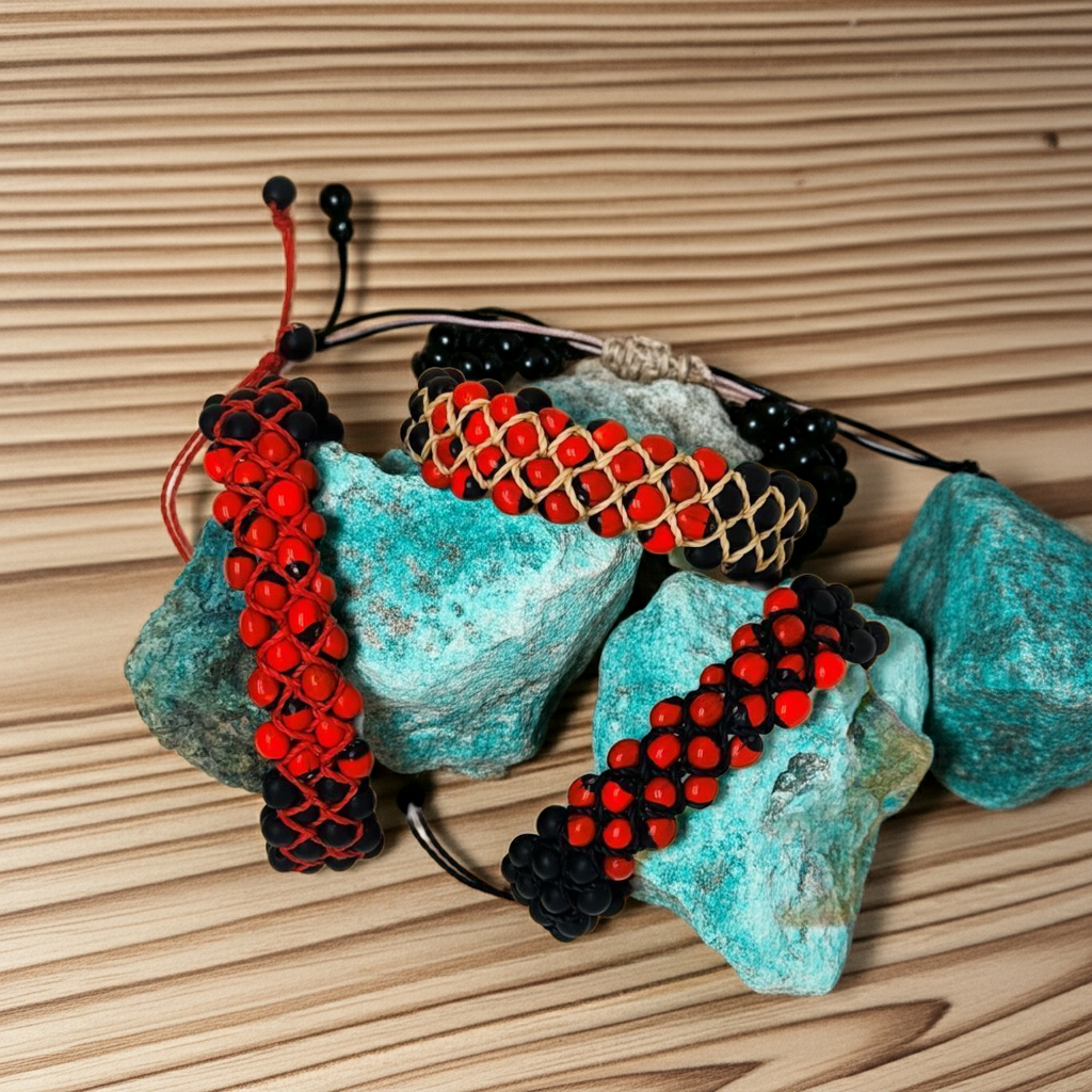 4-Row Flag-Style Huayruro & Chirmi Bracelet, Peru
