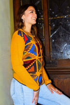 Baby Alpaca Vest Women | Mustard Open Front Cardigan | Inca Geometric Handwoven | Ethical Peruvian Luxury Knitwear (Copy)