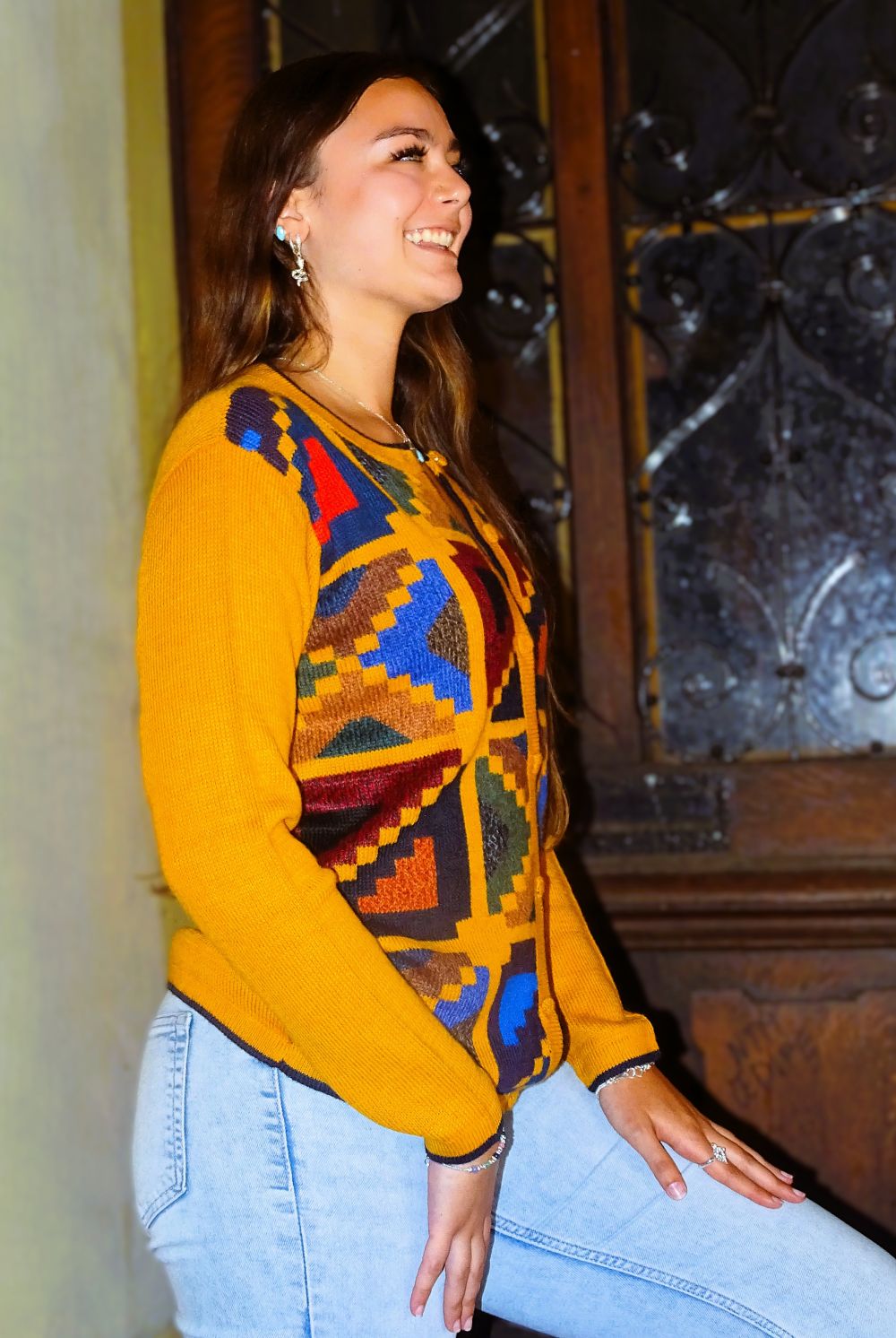 Baby Alpaca Vest Women | Mustard Open Front Cardigan | Inca Geometric Handwoven | Ethical Peruvian Luxury Knitwear (Copy)