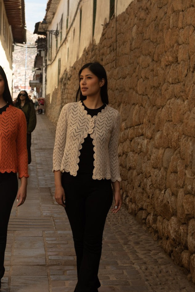 Handmade Lace Knit Cardigan – Essential Neutrals | Artisan Luxury Knitwear from Peru