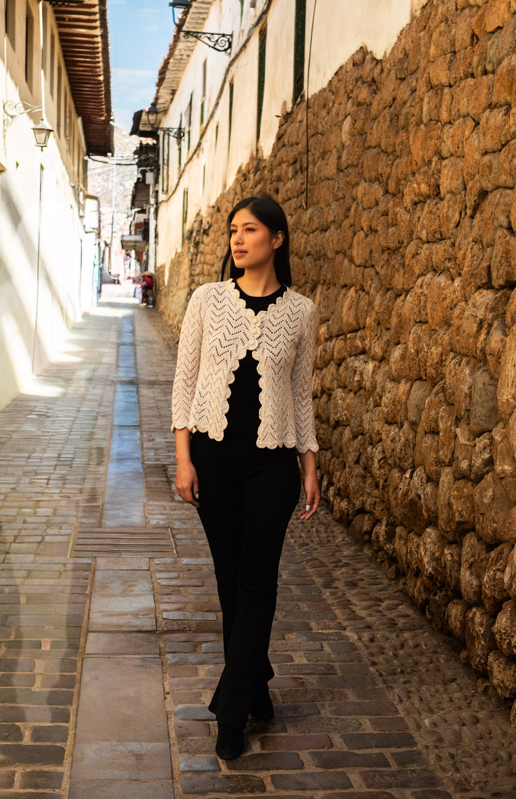 Handmade Lace Knit Cardigan – Essential Neutrals | Artisan Luxury Knitwear from Peru