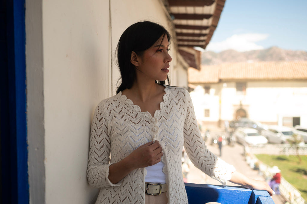 Handmade Lace Knit Cardigan – Essential Neutrals | Artisan Luxury Knitwear from Peru