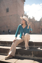 Artisan Lace Knit Cardigan – Statement Jewel Tones | Handmade Ethical Knitwear Peru