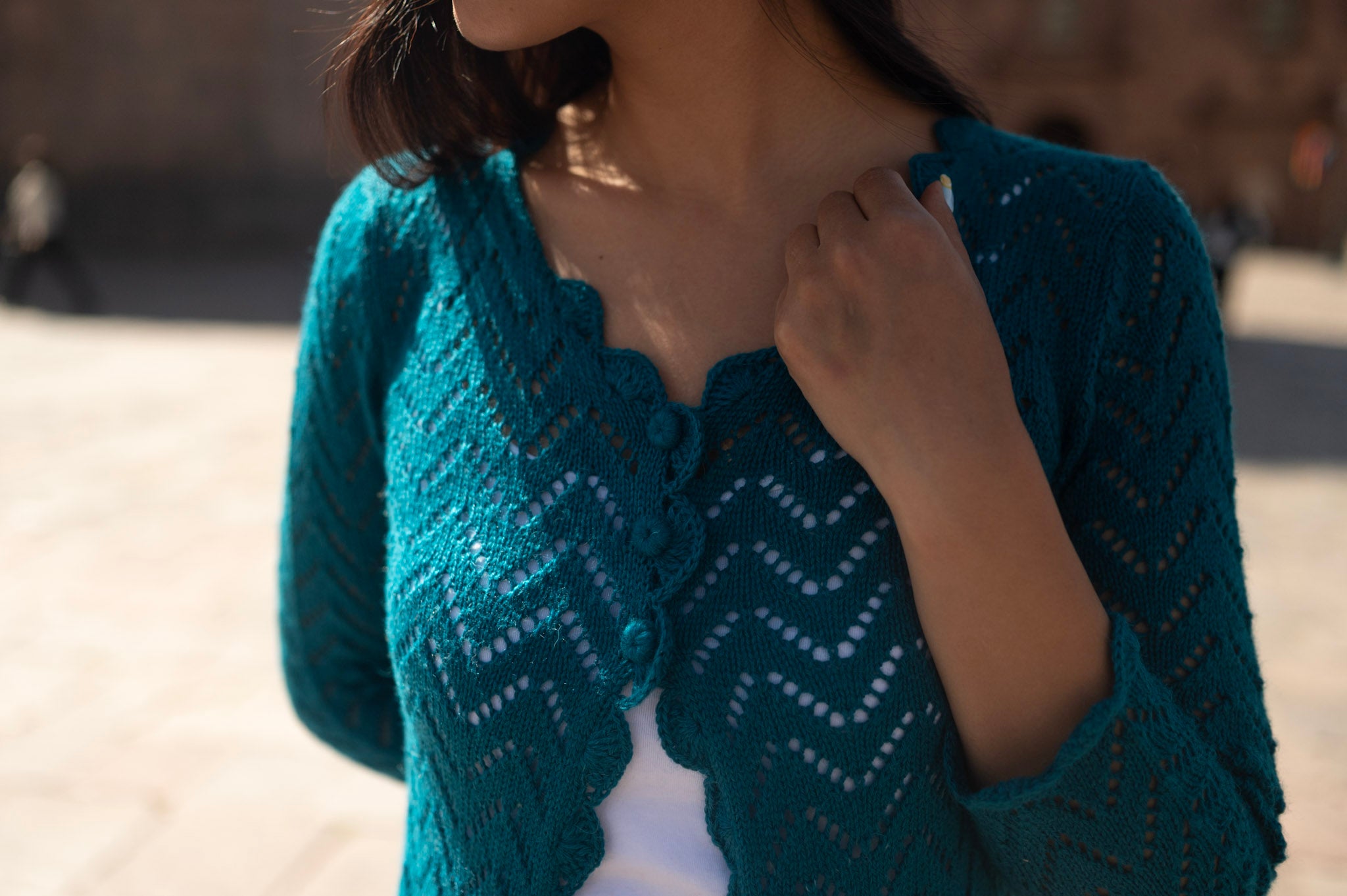 Artisan Lace Knit Cardigan – Statement Jewel Tones | Handmade Ethical Knitwear Peru