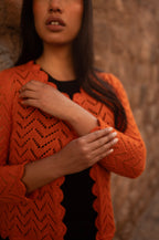 Handmade Lace Knit Cardigan – Sunlit Heritage Tones | Peruvian Artisan Boutique Knitwear