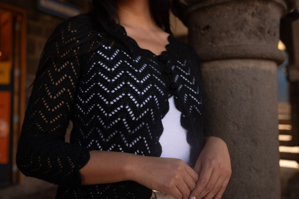 Handmade Lace Knit Cardigan – Essential Neutrals | Artisan Luxury Knitwear from Peru