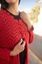 Artisan Lace Knit Cardigan – Statement Jewel Tones | Handmade Ethical Knitwear Peru