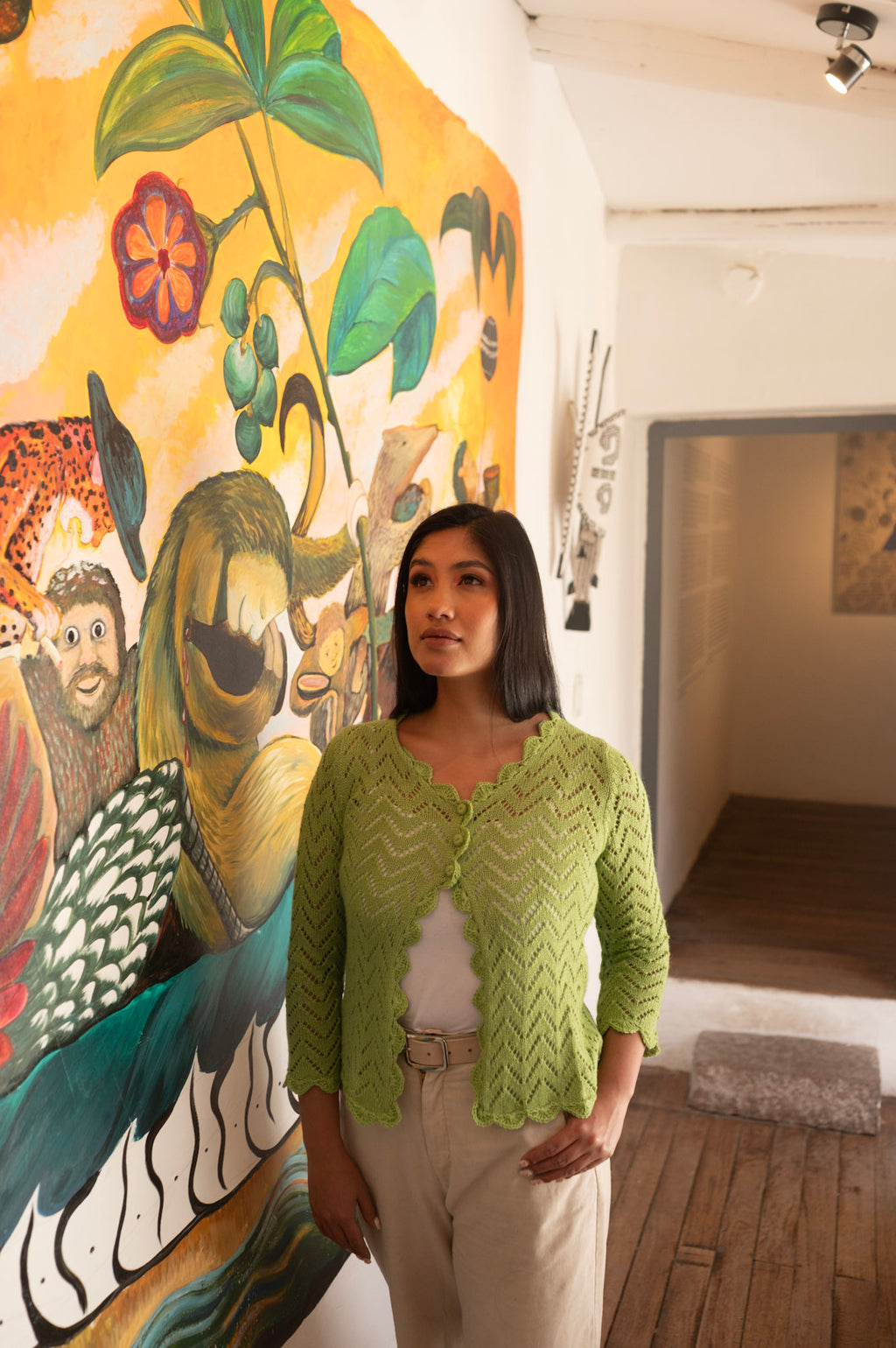 Handmade Lace Knit Cardigan – Soft Light Palette | Artisan Ethical Knitwear from Peru