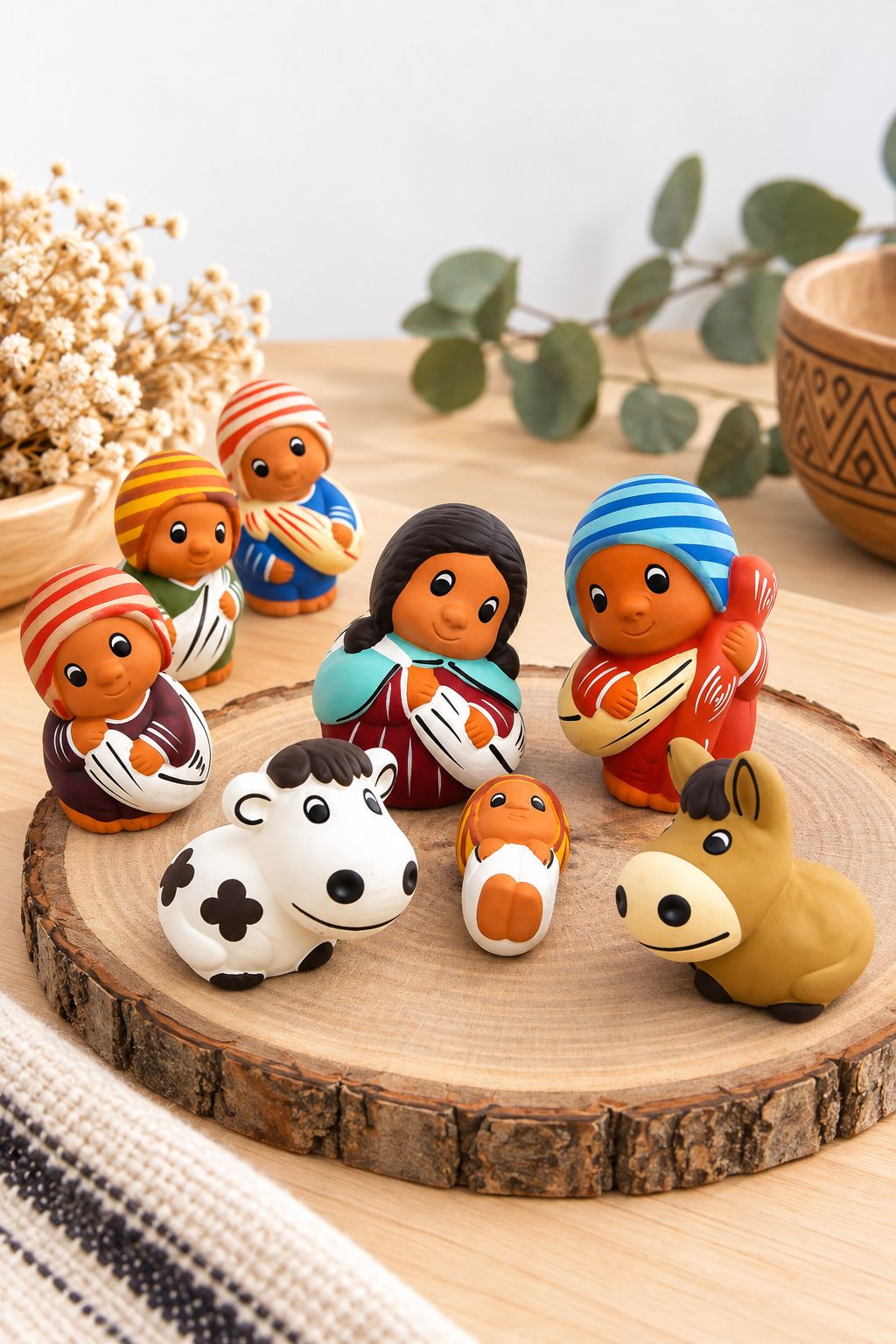 Crèche Péruvienne Mantitas — 8 Pièces, 5 cm, Style Ayacucho