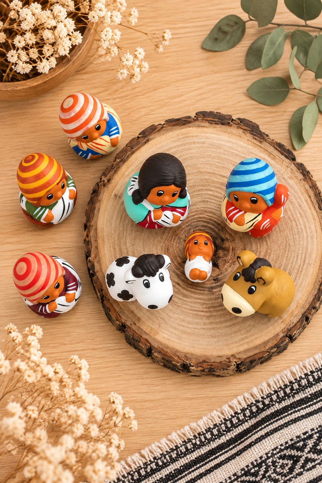 Crèche Péruvienne Mantitas — 8 Pièces, 5 cm, Style Ayacucho