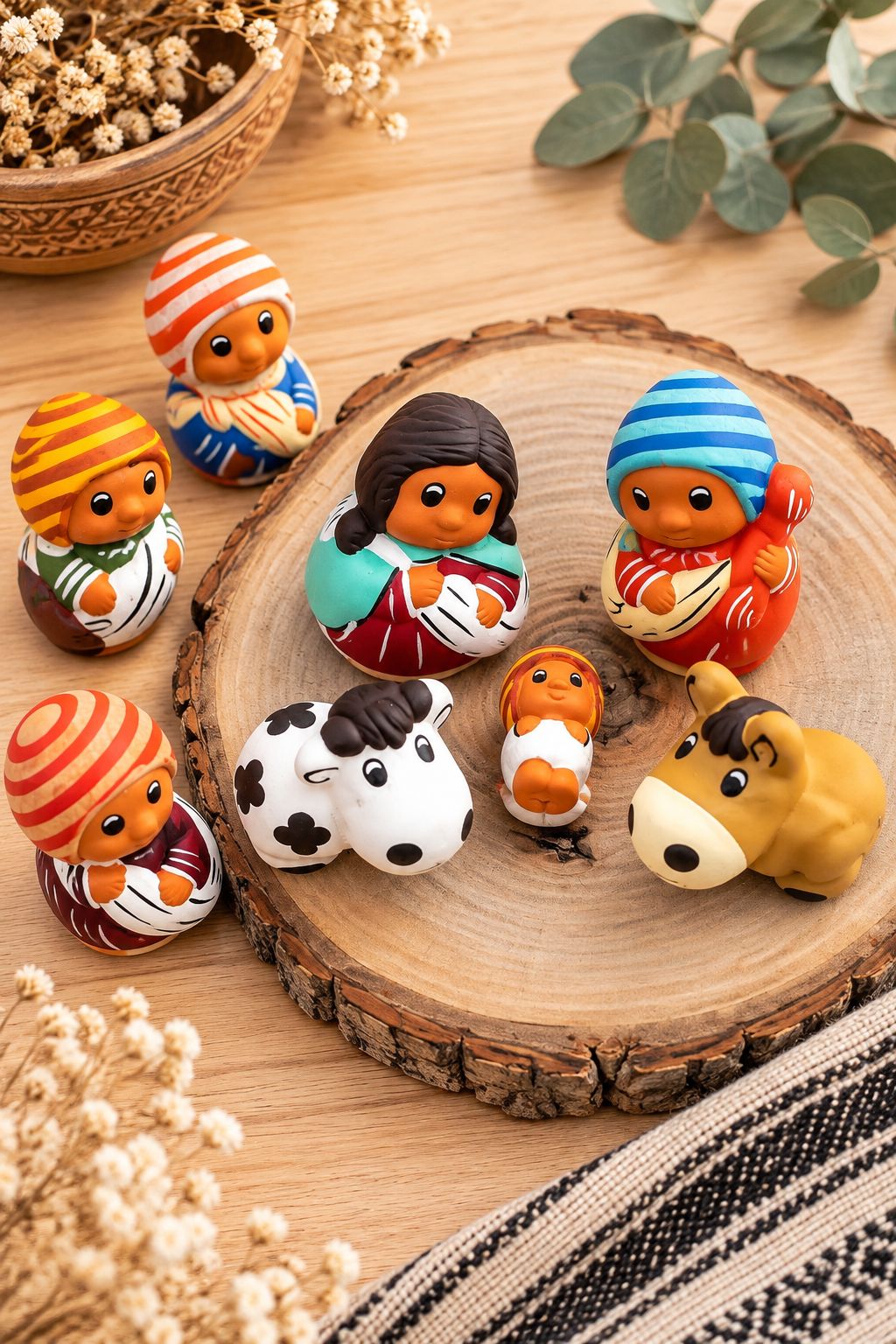 Crèche Péruvienne Mantitas — 8 Pièces, 5 cm, Style Ayacucho