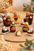 Three Kings on Llamas Peruvian Nativity Set — 8 Pieces, 7 cm