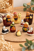 Three Kings on Llamas Peruvian Nativity Set — 8 Pieces, 7 cm