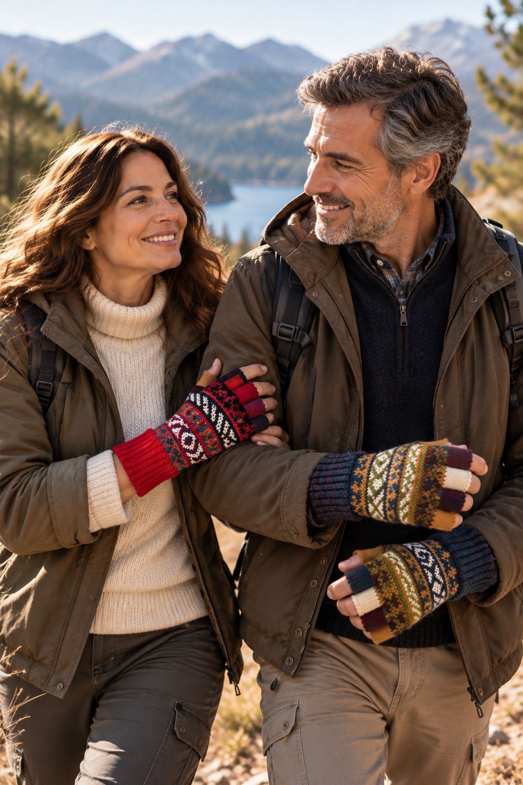 Baby Alpaca Fingerless Gloves — Red & Edelmira, Size L