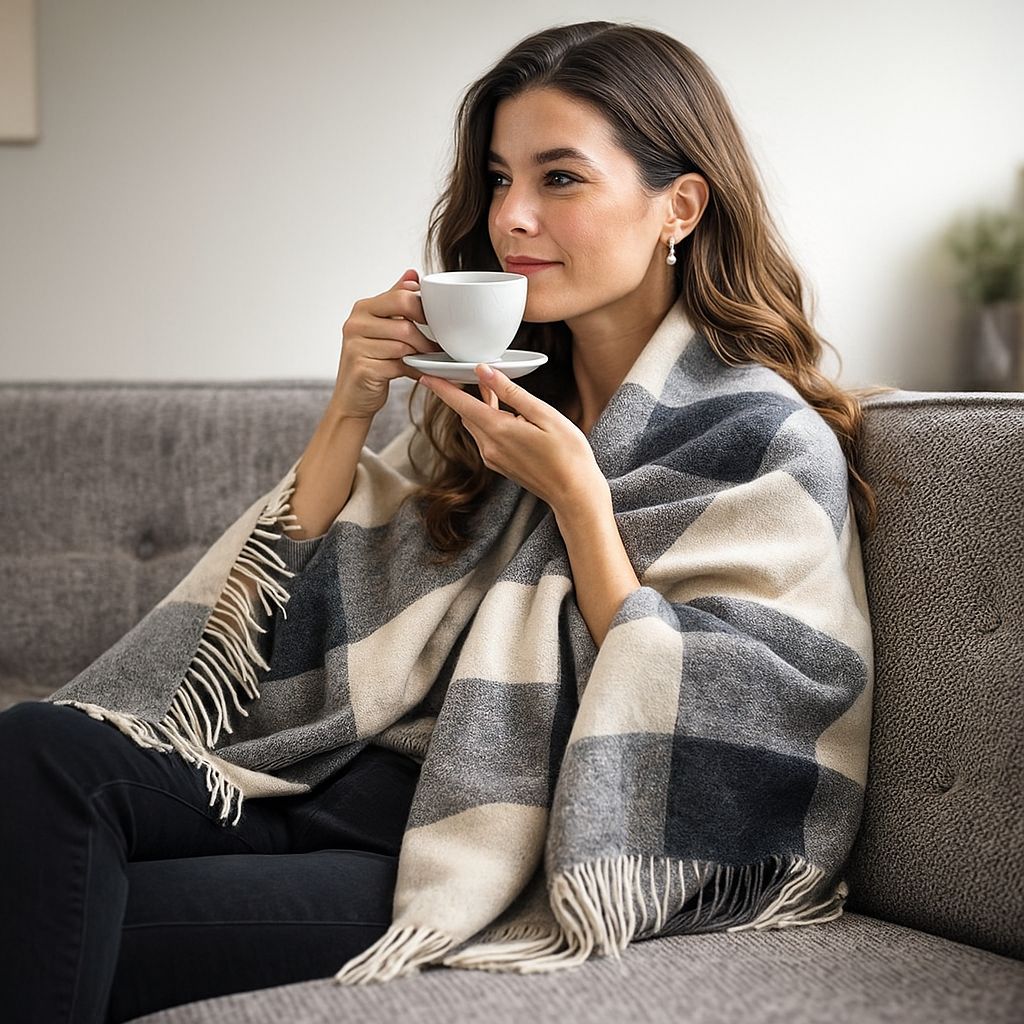 Plaid Cuadros Beige, Noir et Gris-7