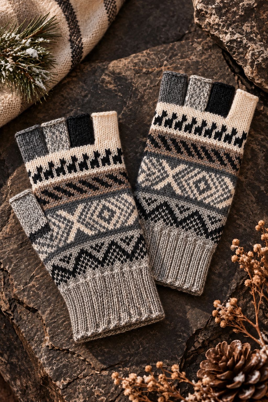 Mitaines en Baby Alpaga — Tons Neutres & Terre, Taille S-M