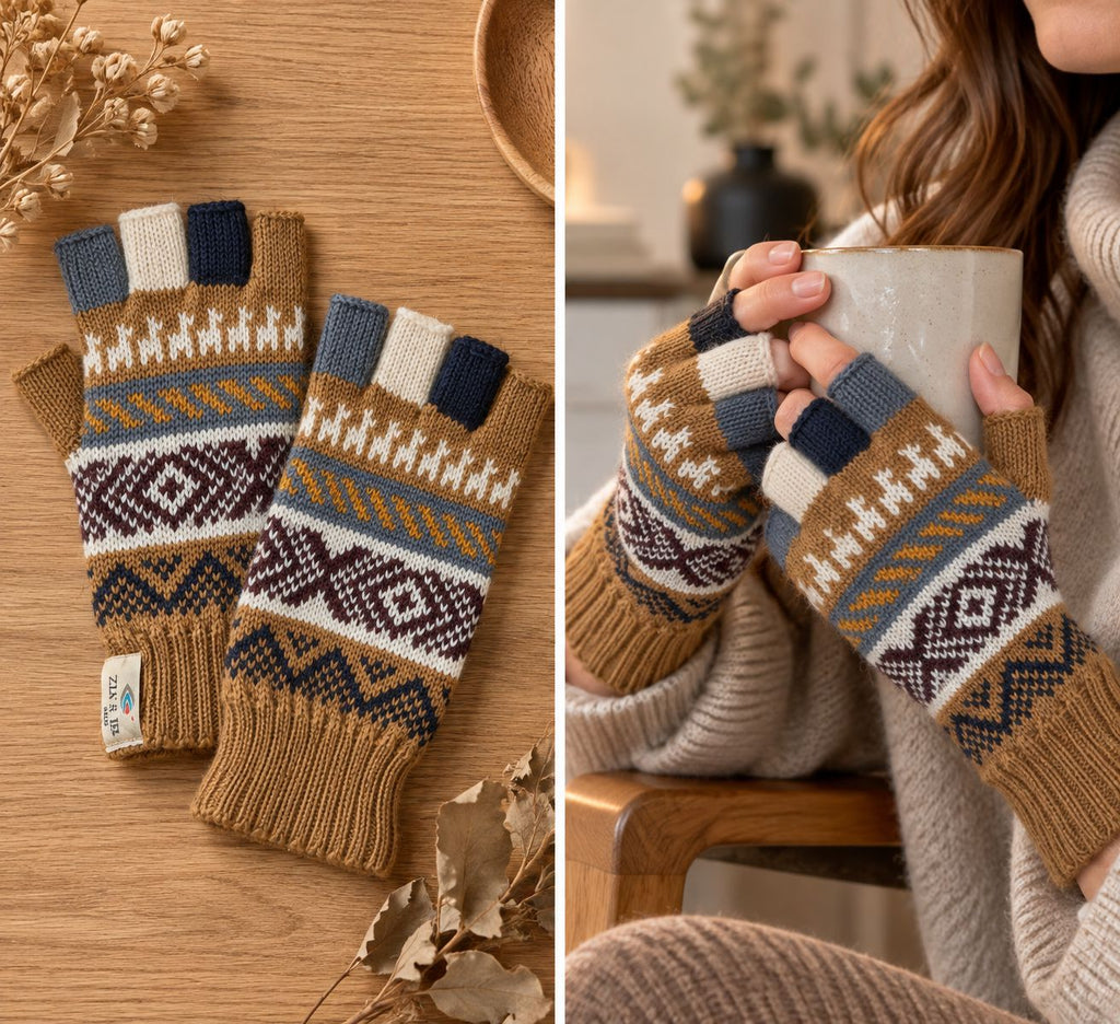 Mitaines en Baby Alpaga — Tons Neutres & Terre, Taille S-M