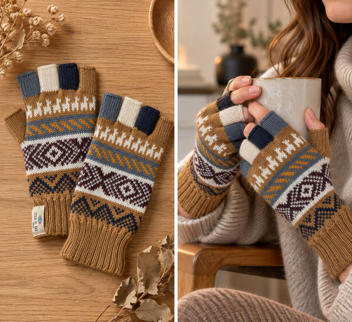 Mitaines en Baby Alpaga — Tons Neutres & Terre, Taille S-M