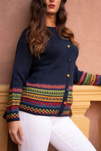 Cárdigan de Baby Alpaca – Negro, Azul Marino y Burdeos | Tejido de Lujo Peruano con Adornos Andinos