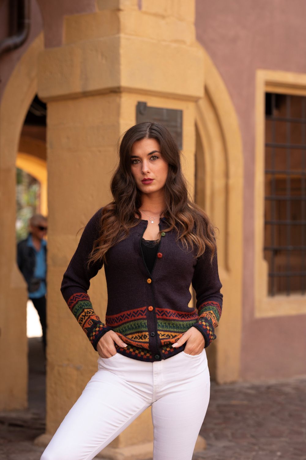 Cárdigan de Baby Alpaca – Turquesa, Verde Claro y Malva | Prendas Artesanales Peruanas, Tonos Joya