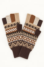 Baby Alpaca Fingerless Gloves — Beige, Brown & Grey, Size L