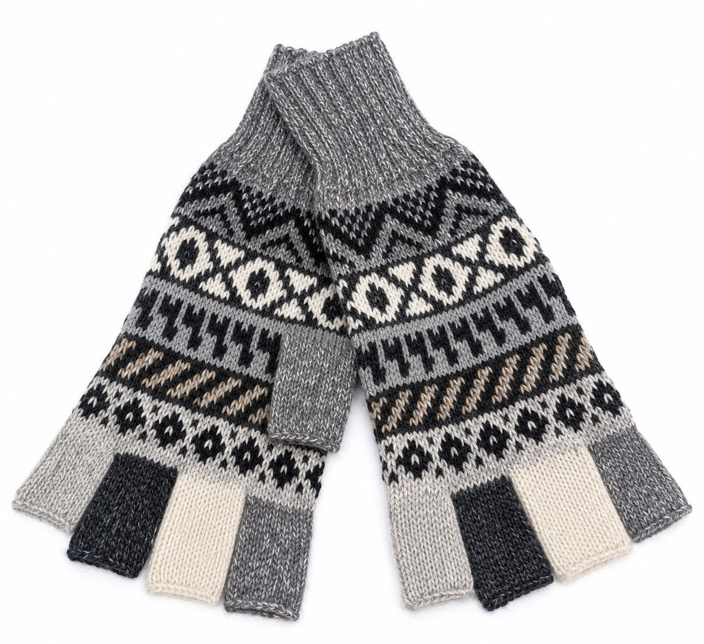 Mitaines en Baby Alpaga — Noir & Gris, Taille L