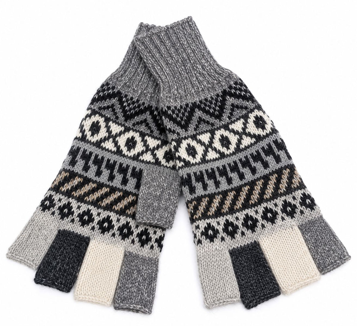 Mitaines en Baby Alpaga — Noir & Gris, Taille L