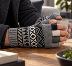 Mitaines en Baby Alpaga — Noir & Gris, Taille L