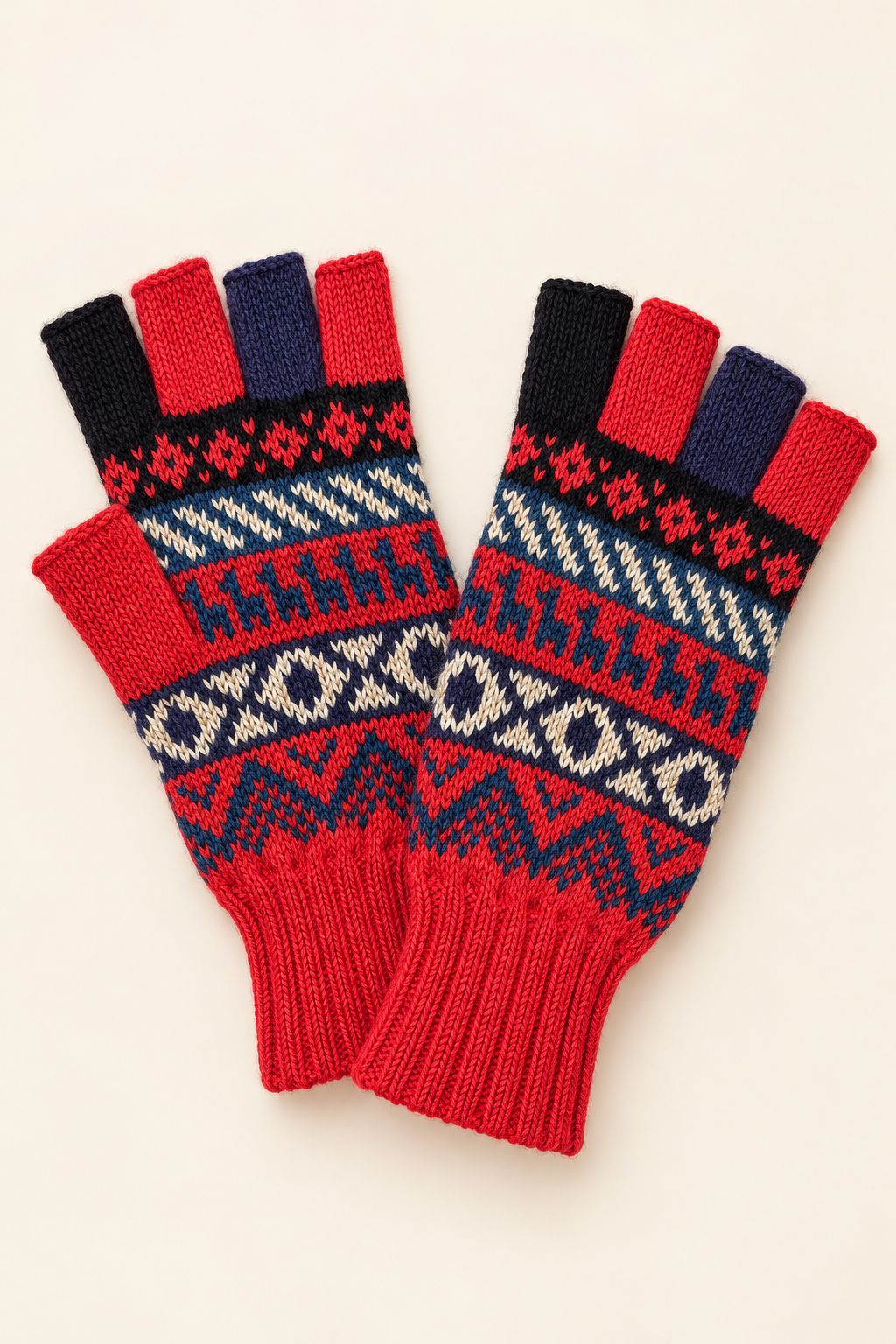 Baby Alpaca Fingerless Gloves — Red & Edelmira, Size L