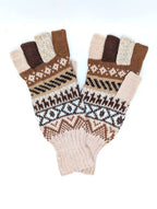 Baby Alpaca Fingerless Gloves — Beige, Brown & Grey, Size L