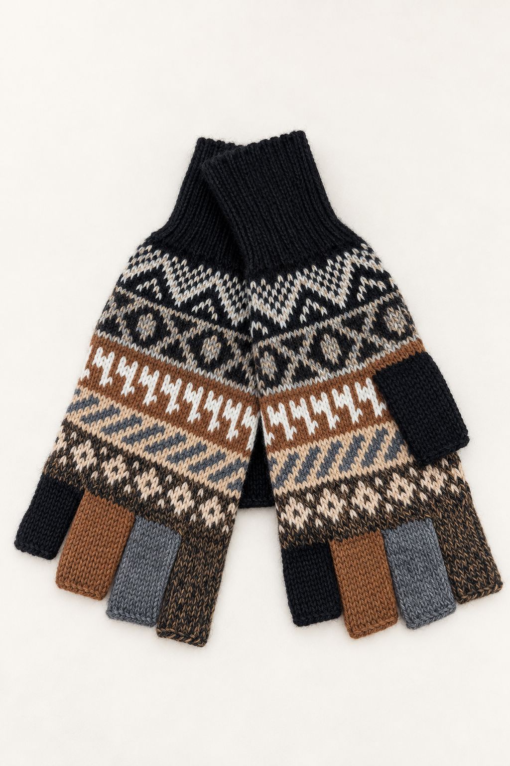 Mitaines en Baby Alpaga — Noir & Gris, Taille L