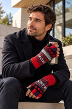 Baby Alpaca Fingerless Gloves — Red & Edelmira, Size L