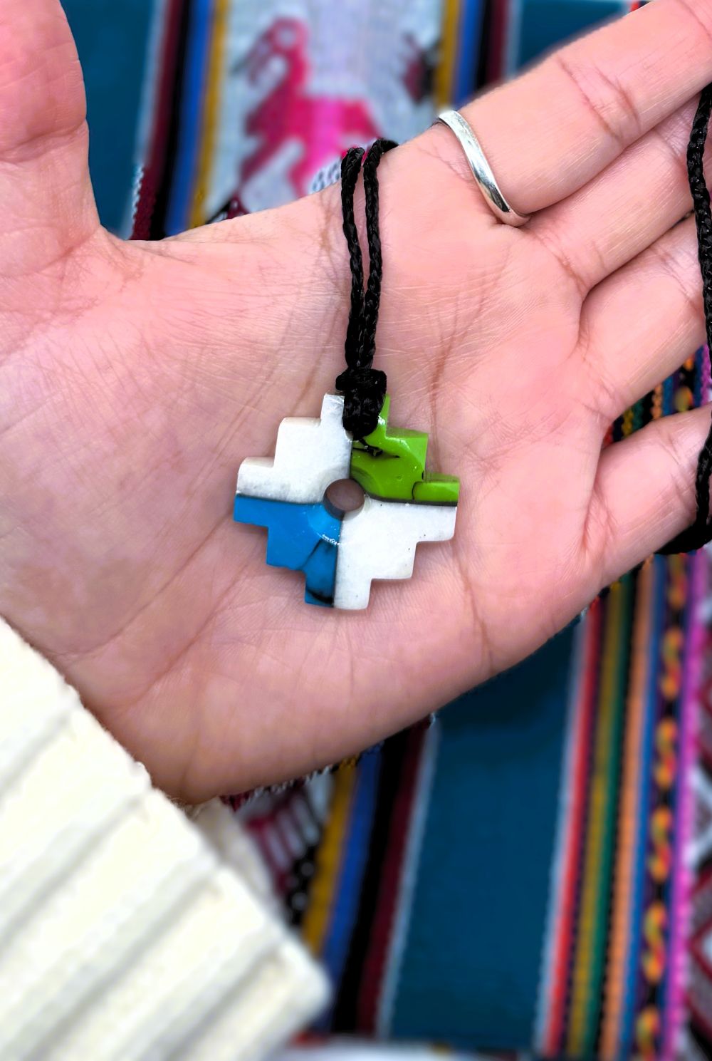 Chakana Inca Cross | Hand-Carved Natural Stone Talisman from Peru — Andean Spiritual Amulet