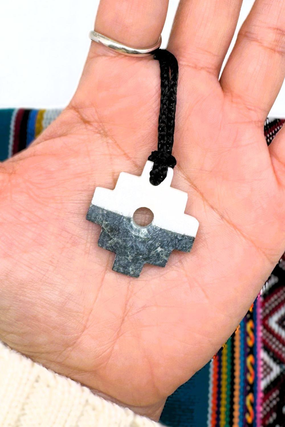 Chakana Inca Cross | Hand-Carved Natural Stone Talisman from Peru — Andean Spiritual Amulet