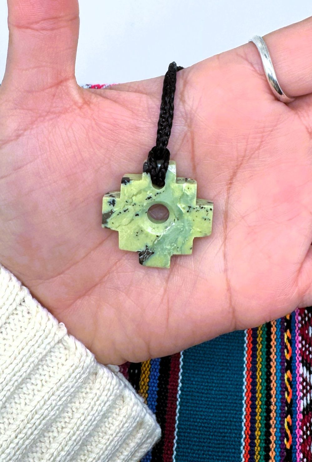 Chakana Inca Cross | Hand-Carved Natural Stone Talisman from Peru — Andean Spiritual Amulet