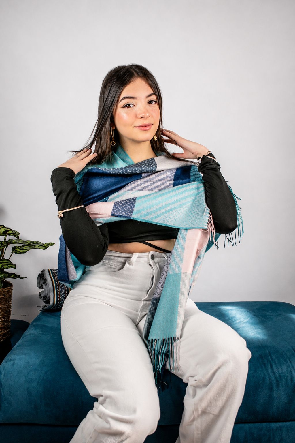 Baby Alpaca & Silk Shawl Turquoise Blue — Handwoven Reversible Wrap | Zia's Beauties Peru