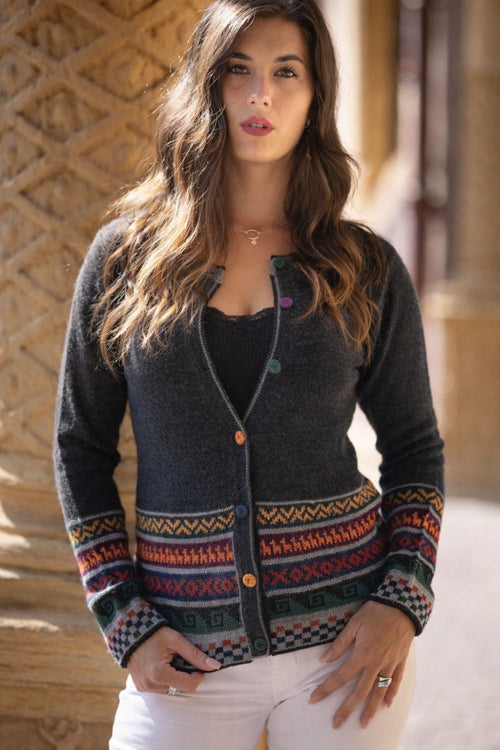 Baby Alpaca Cardigan – Timeless Neutrals | 100% Peruvian Artisan Knitwear with Andean Trim