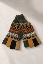 Baby Alpaca Fingerless Gloves - Greens, Size L