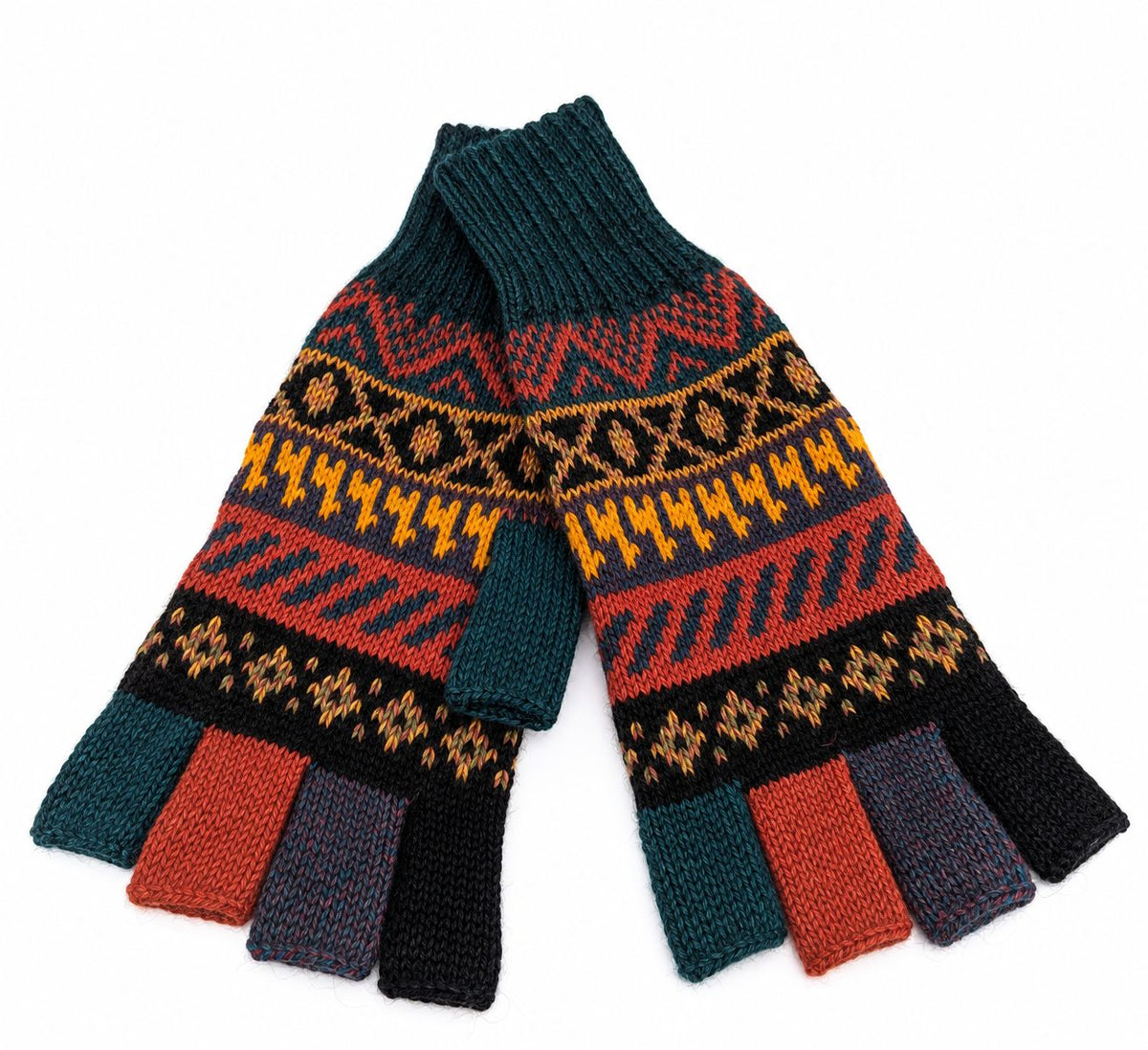 Baby Alpaca Fingerless Gloves - Greens, Size L
