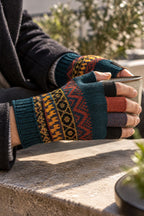 Baby Alpaca Fingerless Gloves - Greens, Size L