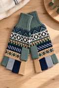Baby Alpaca Fingerless Gloves - Greens, Size L