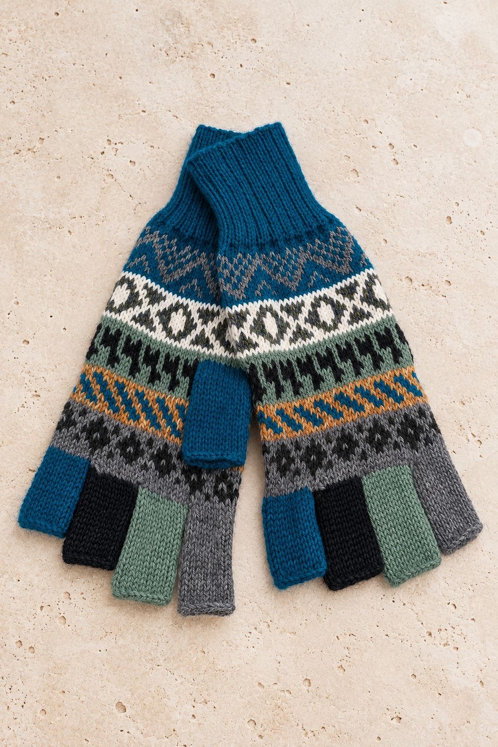 Baby Alpaca Fingerless Gloves - Greens, Size L
