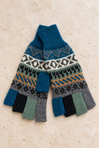 Baby Alpaca Fingerless Gloves - Greens, Size L