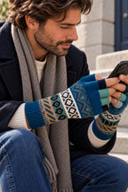 Baby Alpaca Fingerless Gloves - Greens, Size L