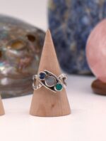 Solid Silver Ring with Three Diagonal Natural Gemstones - Image 2