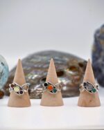 Solid Silver Ring with Three Diagonal Natural Gemstones - Image 3